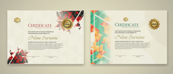 Two set certificate template with dynamic and futuristic polygonal color and modern background.