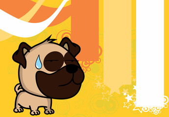 funny big head pug dog cartoon illustration background in vector format