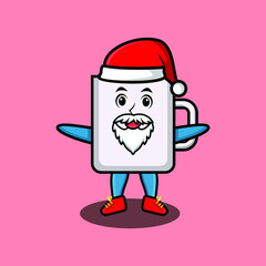 Cute Cartoon mascot character Coffee tea cup santa claus character christmas in modern design style for t-shirt, sticker, logo element