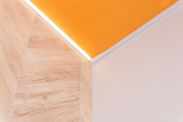 Corner of the room at the ceiling and the joint of the walls element of a modern interior style design sample