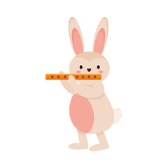 cute rabbit playing flute - obrazy, fototapety, plakaty