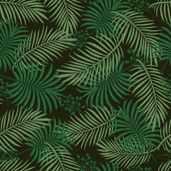 Naklejka na ściany i meble Tropical foliage green seamless pattern with palm leaves vector