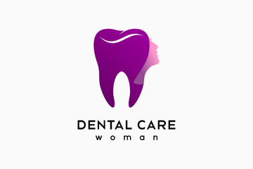 Dental care woman logo design with creative concept, dental icon combined with female head silhouette