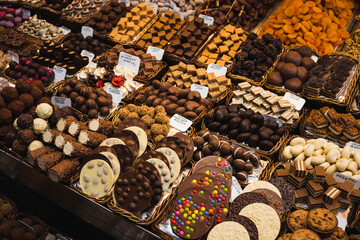 Tasty sweets on street food market