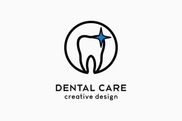 Obraz premium Dental care logo design with line art concept, tooth icon in circle