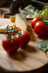 Colorful food photography - tomatoes, cheese, grape, italian style