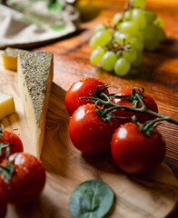 Colorful food photography - tomatoes, cheese, grape, italian style