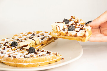 Waffle with blueberry and  chocolate