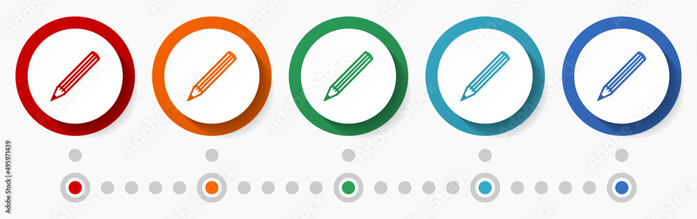 Leinwandbilder Pencil, draw concept vector icon set, flat design colorful buttons, infographic template in 5 color options