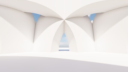 Abstract architecture background white arches in interior 3d render
