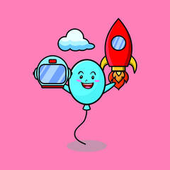 Cute mascot cartoon character Balloon as astronaut with rocket, helm, and cloud in cute style for t-shirt, sticker, logo element, poster