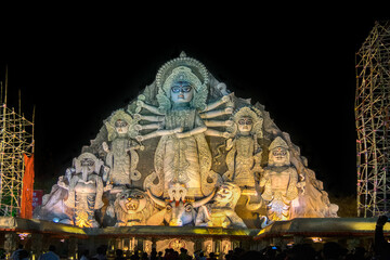 KOLKATA , INDIA - OCTOBER 18, 2015 : World's biggest Durga idol at Durga Puja festival, 70 feet...