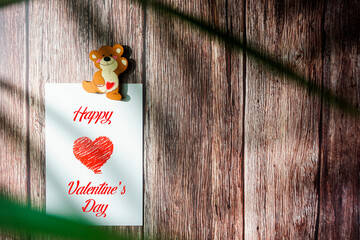 Red hearts on old wood background.Happy valentine's day card.Place for text.