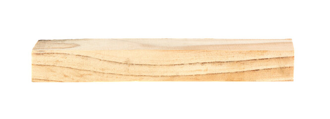 Wooden bar isolated on a white background, front view. Pine wooden beam.