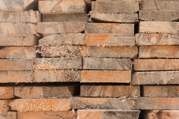 Obraz premium Wood stack storage of timber materials and lumber pile industry
