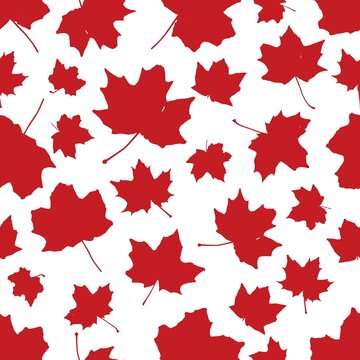 Red maple leaves seamless vector pattern. Great for label, print, packaging, fabric.
