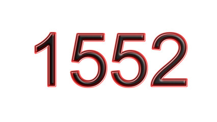 red 1552 number 3d effect white background