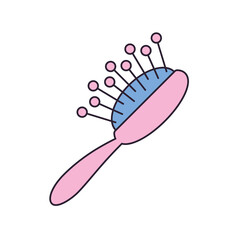 Pink hair brush or comb isolated cartoon vector icon