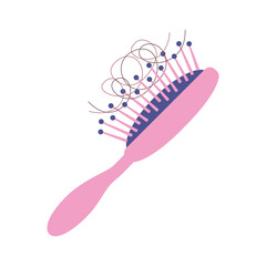 Pink hairbrush comb isolated flat vector icon, hair loss illustration.