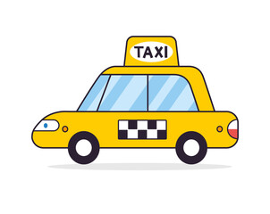 Yellow taxi cab car isolated vector cartoon line icon
