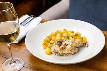 delicious food on a wooden table in a premium restaurant
