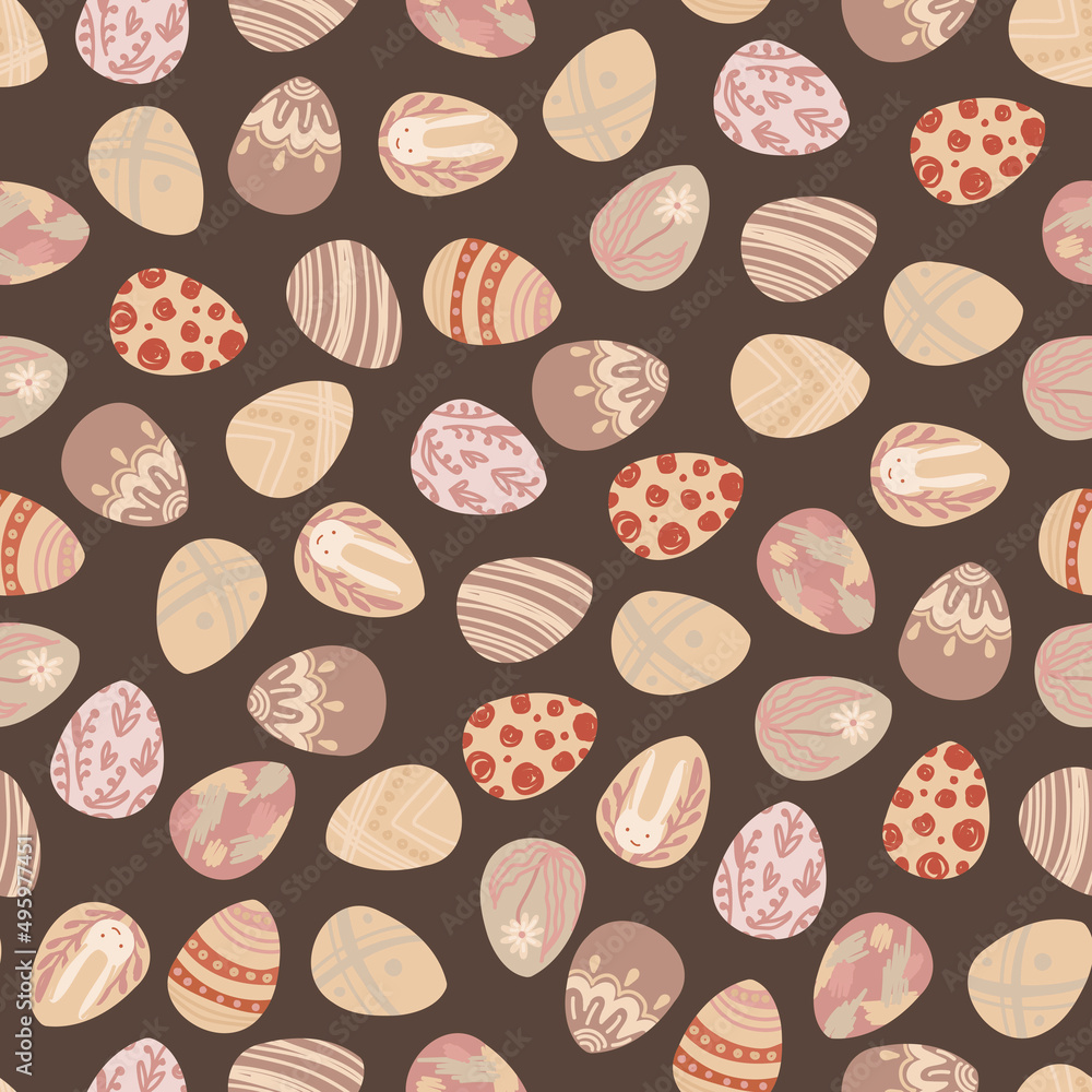 Poster seamless pattern with different easter eggs