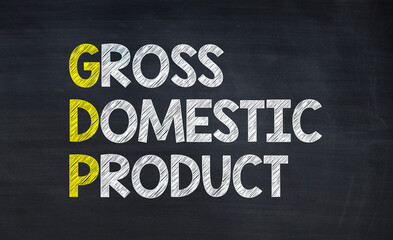 Obraz premium Gross domestic product - GDP acronym written on chalkboard, business acronyms.