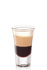 Alcoholic drink coffee in a glass. Photo of a drink on a white background