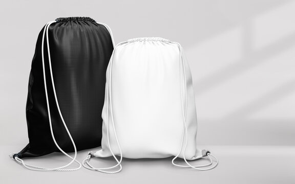 Black And White Drawstring Pouch Mockup Isolated On White Background