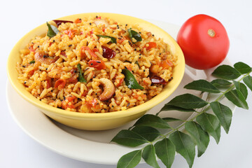 Tomato rice.spicy South Indian rice recipe Tomato pulao or Tomato Rice ,South Indian Thakkali Sadam ,Tomato Bath an Indian vegetarian dish. Healthy nutritious