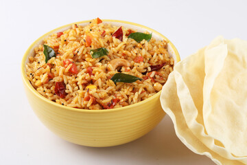 Tomato rice.spicy South Indian rice recipe Tomato pulao or Tomato Rice ,South Indian Thakkali Sadam ,Tomato Bath an Indian vegetarian dish. Healthy nutritious