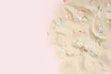 Conceptual composition of microplastics and coastal sand. The impact of microplastic on nature. The...
