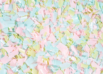 Close-up image of microplastics. Impact of micro plastic on the food chain. The idea of micro plastic pollution. Concept of environmental damage. Top view