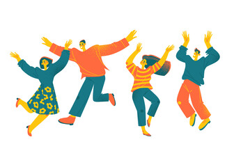 Cheerful young people dance and jump. Friendship Day illustration