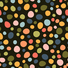 Multicolored spots circles vector seamless pattern. Seamless background with modern rainbow dots. Texture of colorful shapes for fabric, wrapping paper, scrapbooking.