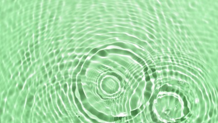 Fototapeta na wymiar Several drops makes wave circles on water surface over pale green background | Background shot skin care products