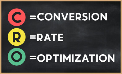 Conversion rate optimization - CRO acronym written on chalkboard, business acronyms.
