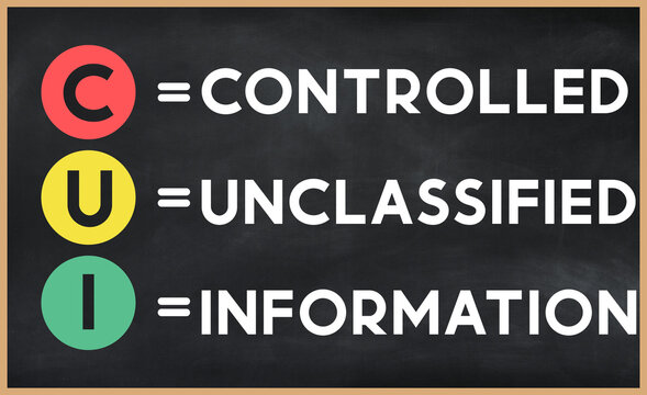 Controlled unclassified information - CUI acronym written on chalkboard, business acronyms.
