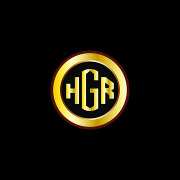 HGR letter circle logo design. HGR letter logo design with black background. HGR creative letter logo with gold colors.
