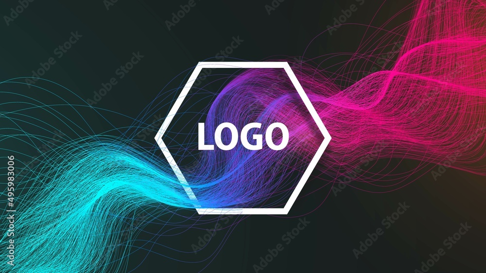 Poster neon banner background. abstract wave design plexus threads with geometric shapes. placement company