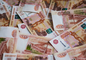 Russian paper money. Rubles. 5000-ruble banknote. Finance.