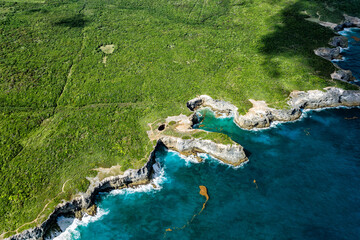 Aerial view of the East coast, Grande-Terre, Guadeloupe, Lesser Antilles, Caribbean.