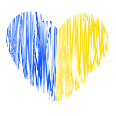 Vector illustration of blue-yellow heart drawn with a markers by hand . Ukrainian national state flag shaped painted heart 
