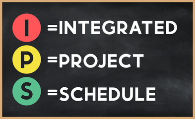 Integrated project schedule - IPS acronym written on chalkboard, business acronyms.