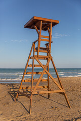 Wooden lifeguard post on a sunny afternoon