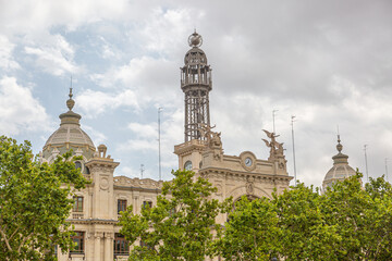 Fototapeta na wymiar Classic Post and Telegraph building in an eclectic style built between 1915 and 1922 and inaugurated in 1923 in Valencia