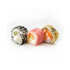 rolls, Japanese cuisine, on a white background
