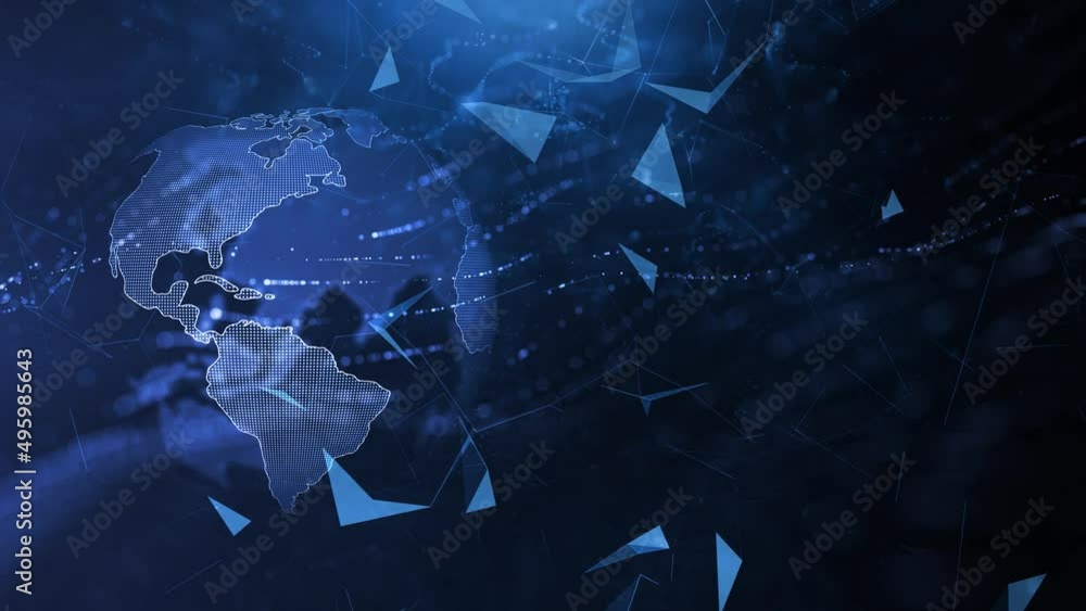 Poster flashing triangle shapes with digital 3d earth globe.
