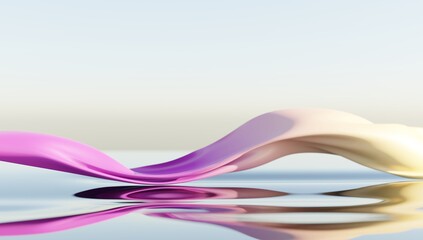 Wind glass ribbon on water. abstract wallpaper for banner. 3d rendering.