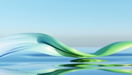 Wind glass ribbon on water. abstract wallpaper for banner. 3d rendering.